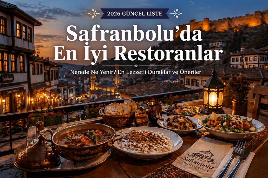 Safranbolu’da akşam saatlerinde konak manzaralı restoranda sunulan yöresel yemekler ve şehir manzarası