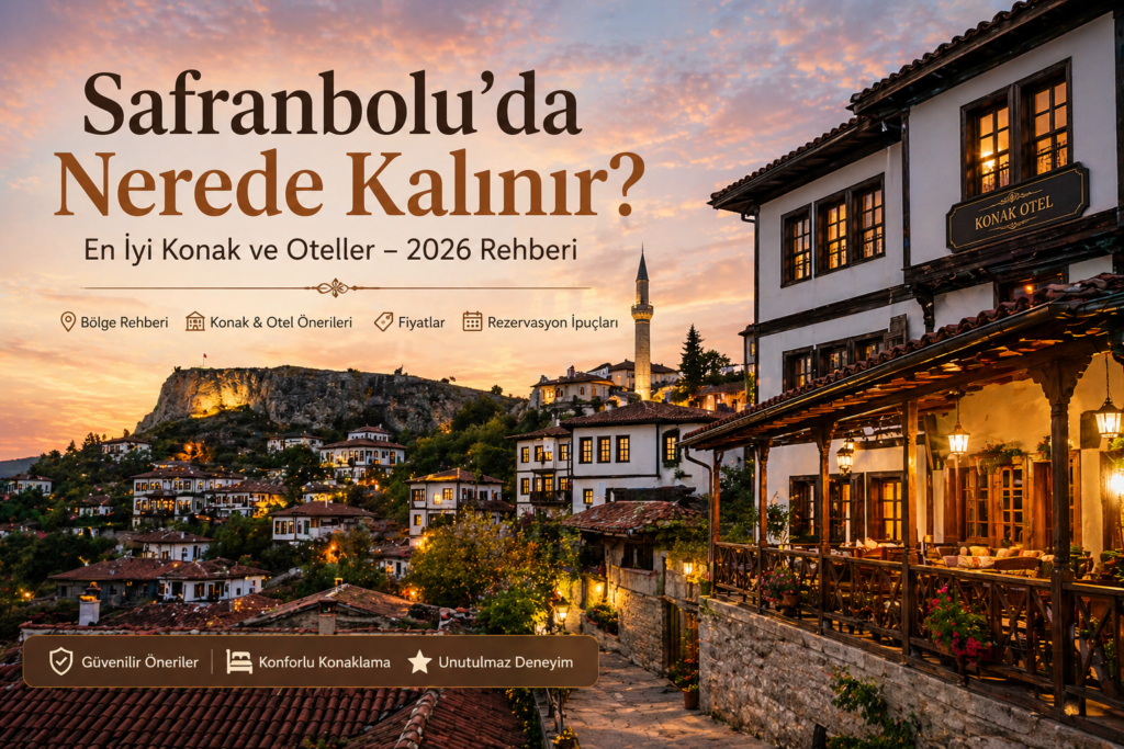 Safranbolu konak oteller şehir manzarası akşam görünümü tarihi evler ve otel konaklama